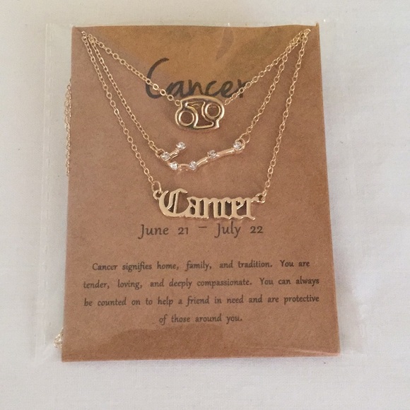 🍏50% OFF/3+...♋  3-piece zodiac Cancer link chain necklace set (Gold tone) - Picture 2 of 5